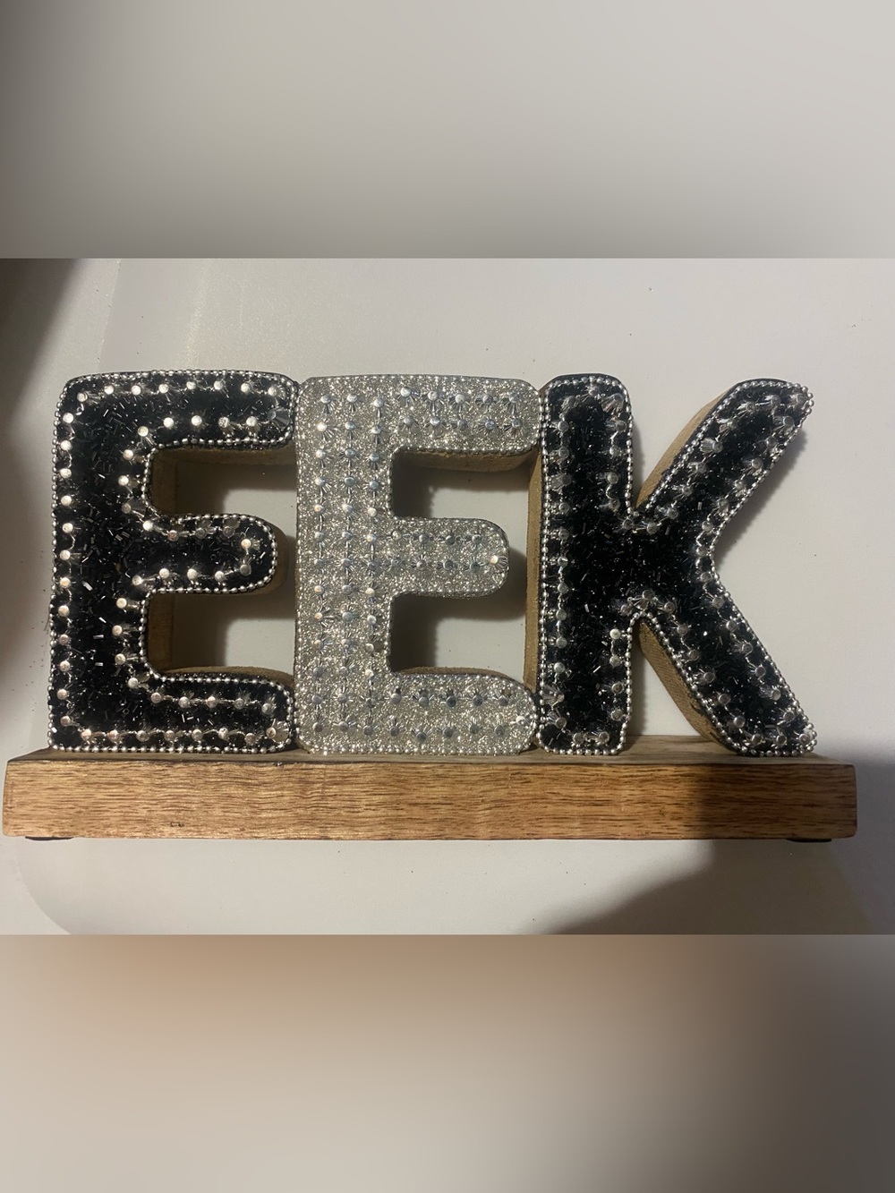 Sparkling 'EEK' Decorative Letters in Silver and Black